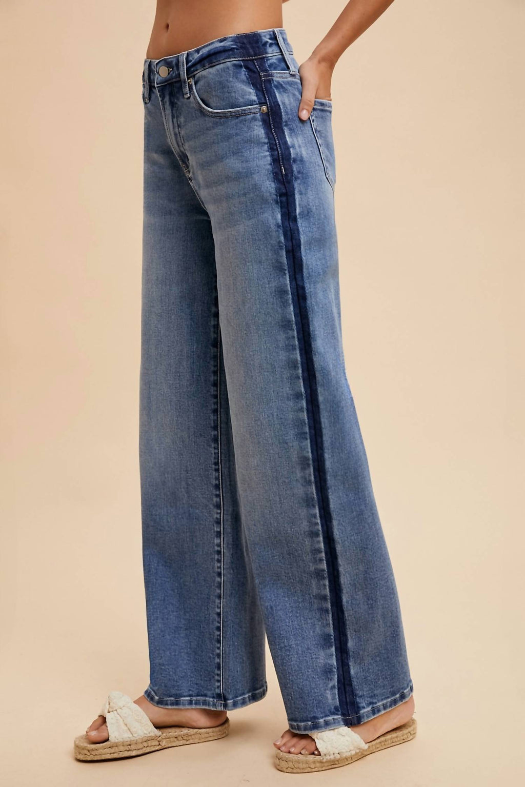 Anniewear - Stretch Side Stripe High Rise Baggy Straight Leg Jean