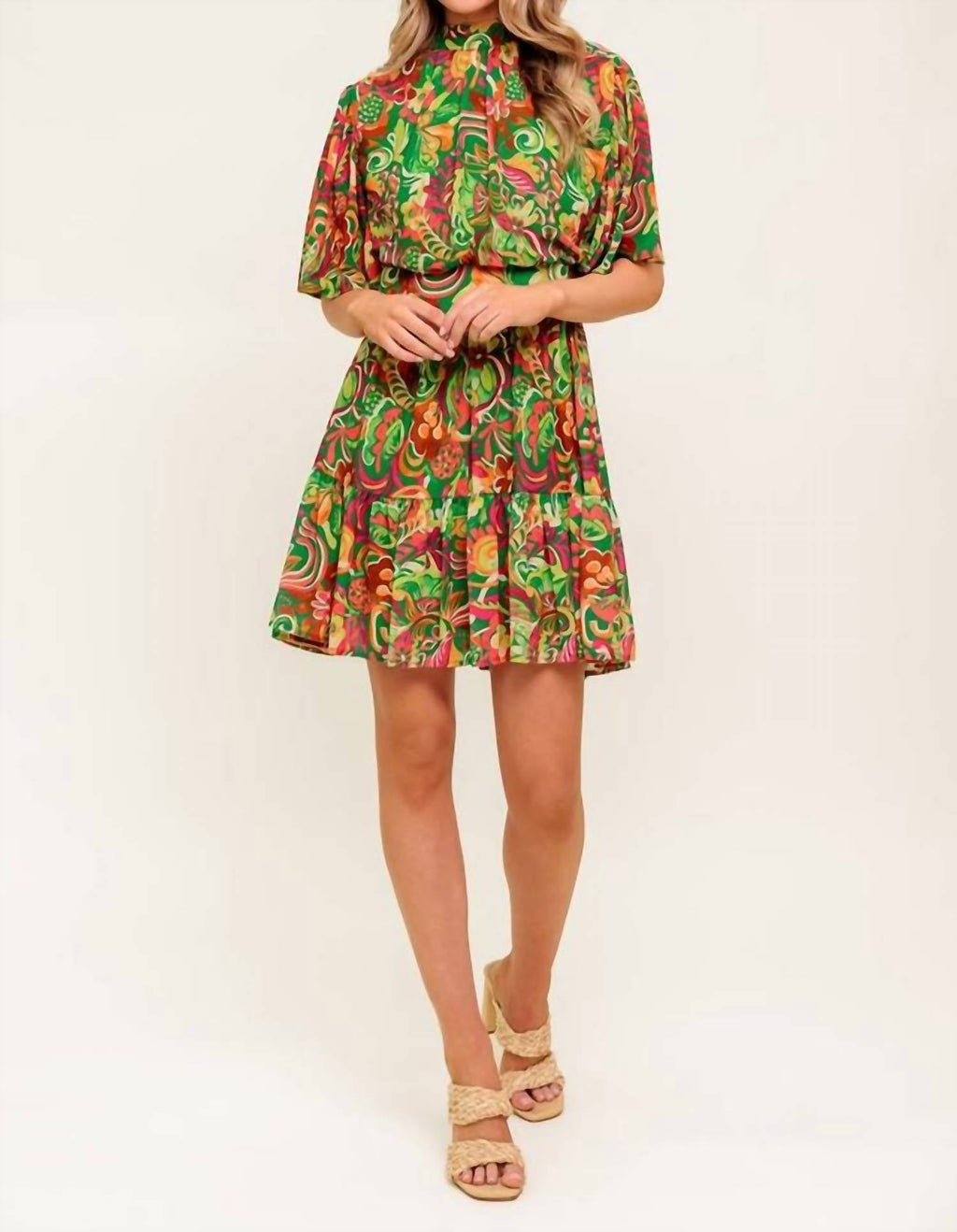 Flying Tomato - Patterned Woven Mini Dress