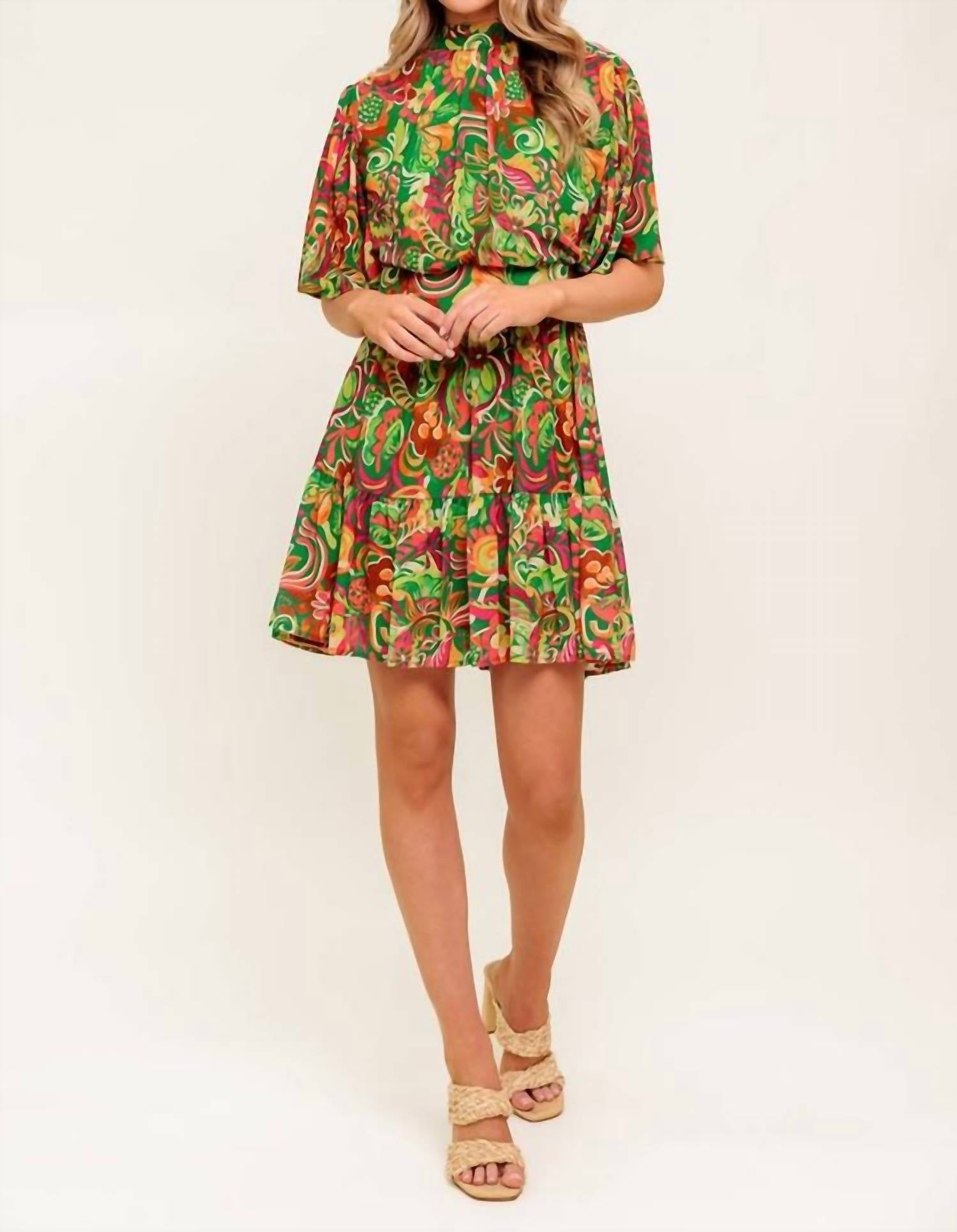 Flying Tomato - Patterned Woven Mini Dress
