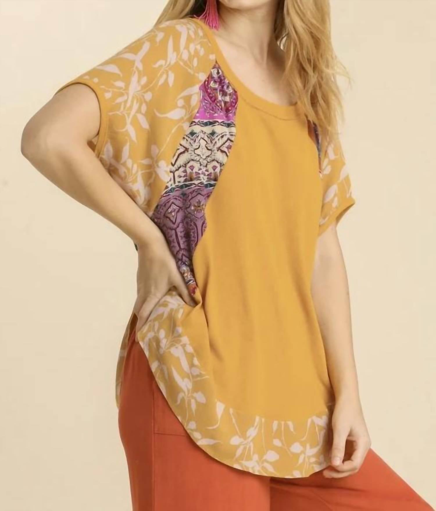 Umgee - Mixed Print Short Sleeve Top