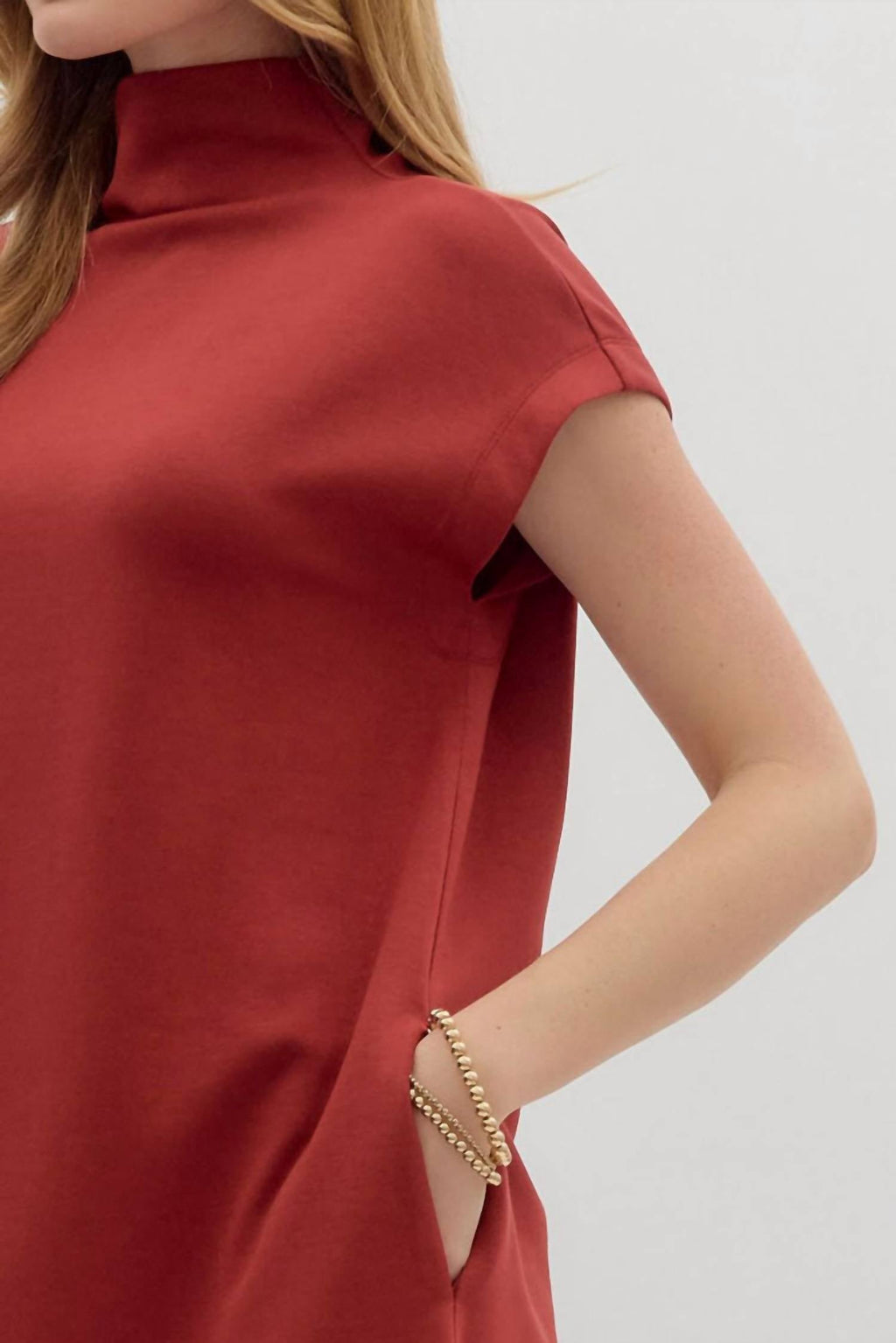 Entro - Solid Jersey Mock Neck Pullover Dress