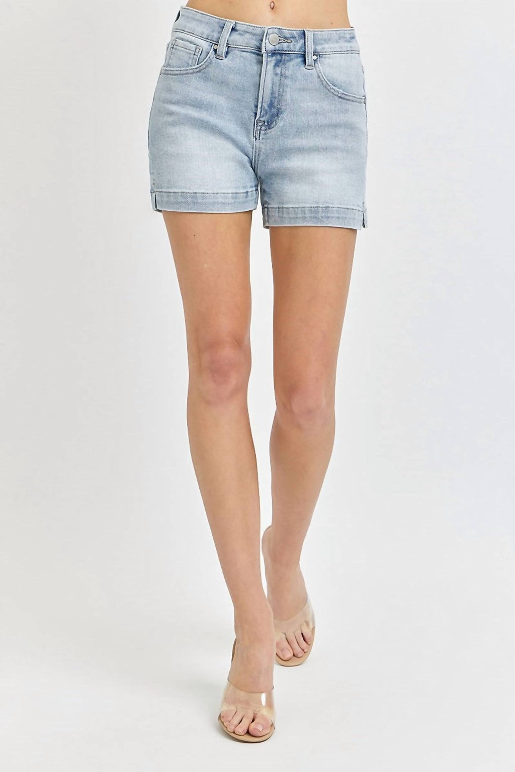 Risen - High Rise Side Slit Denim Shorts