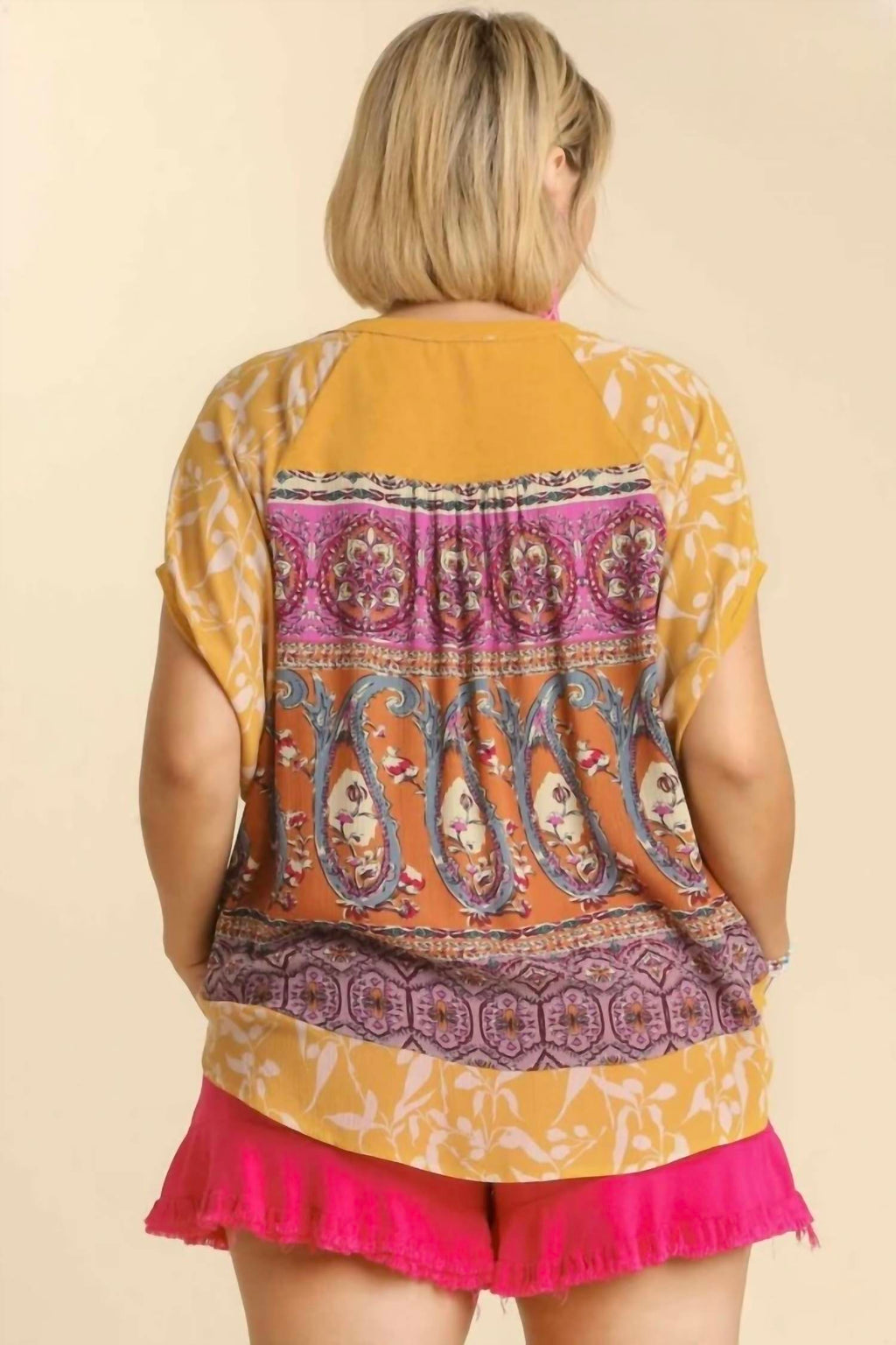 Umgee - Mixed Print Short Sleeve Top