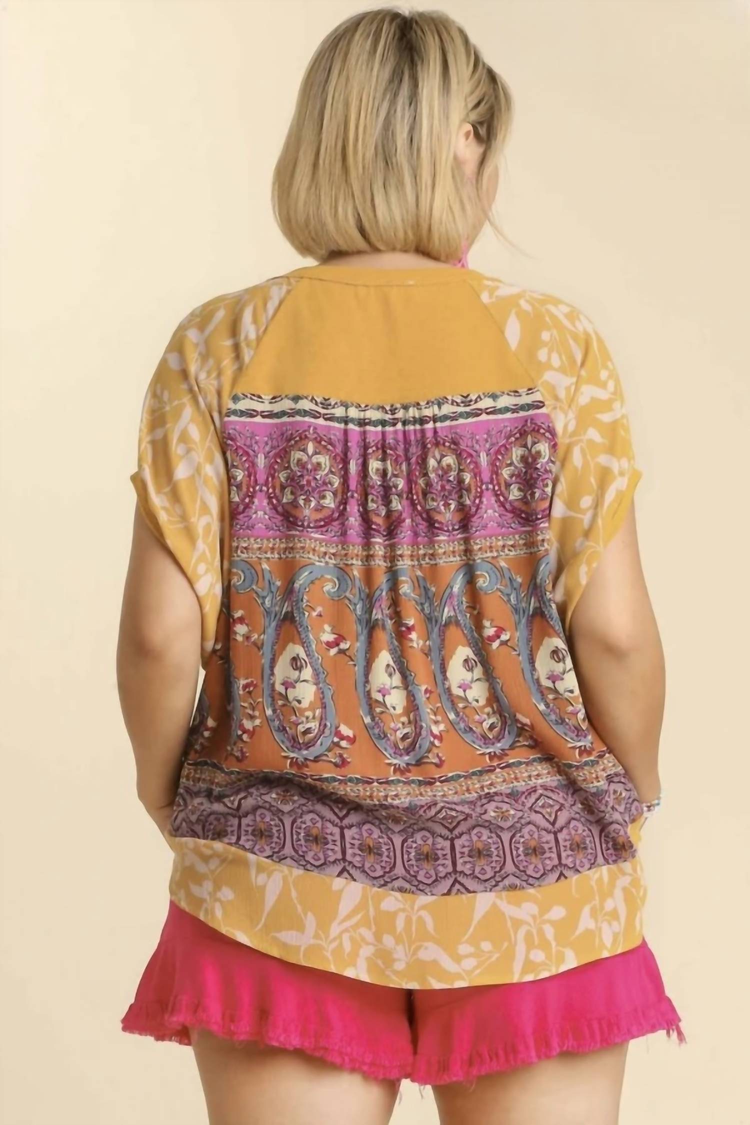 Umgee - Mixed Print Short Sleeve Top