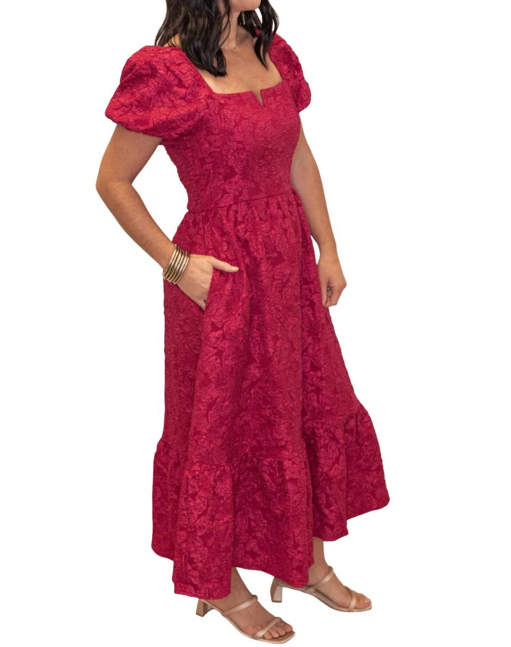 In February - Timeless Elegance Floral Jackerd Puff Sleeve Midi Dress
