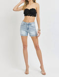 Risen - High Rise Side Slit Denim Shorts