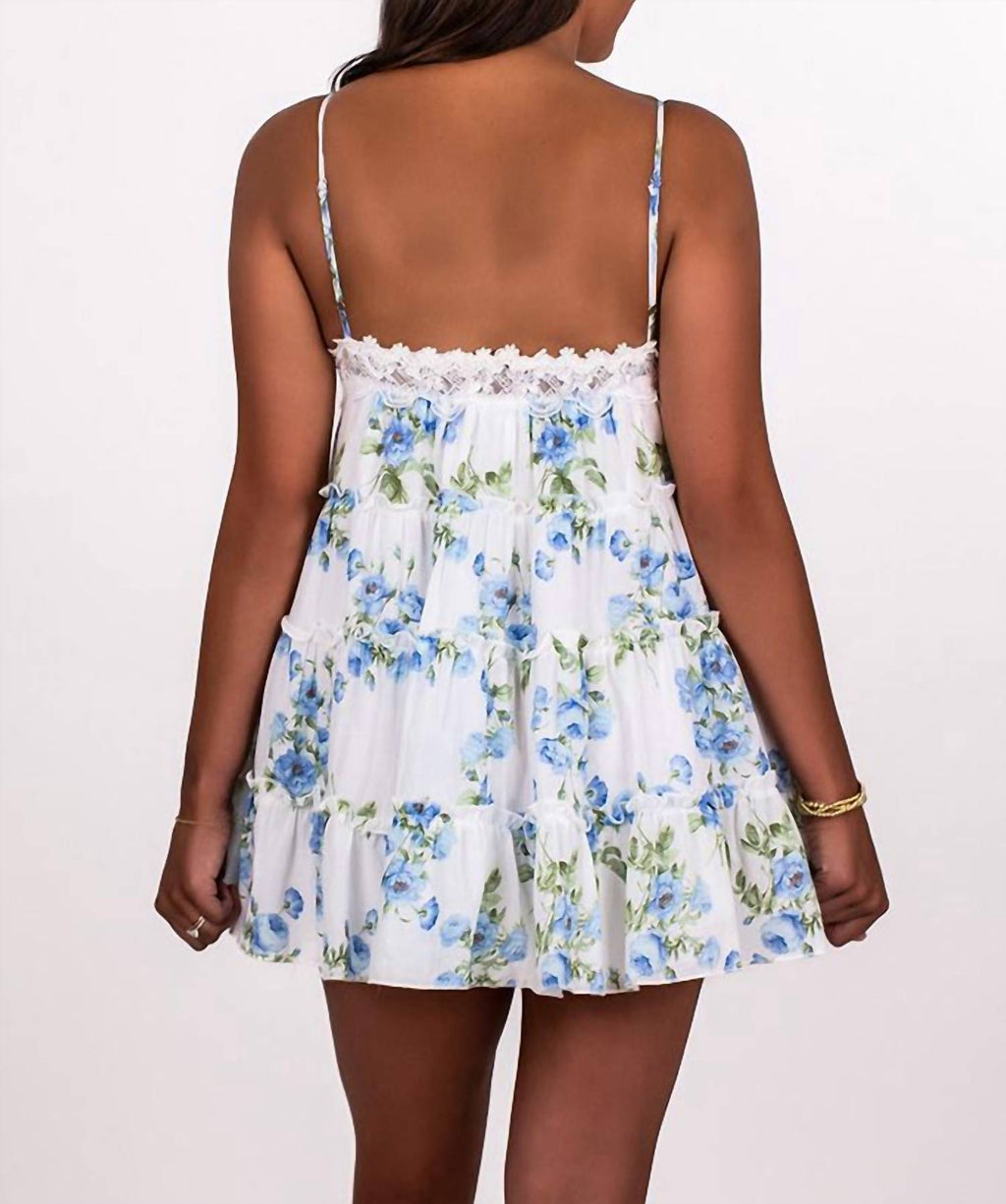 Sky To Moon - Women's Lace Overlay Floral Tiered Dress