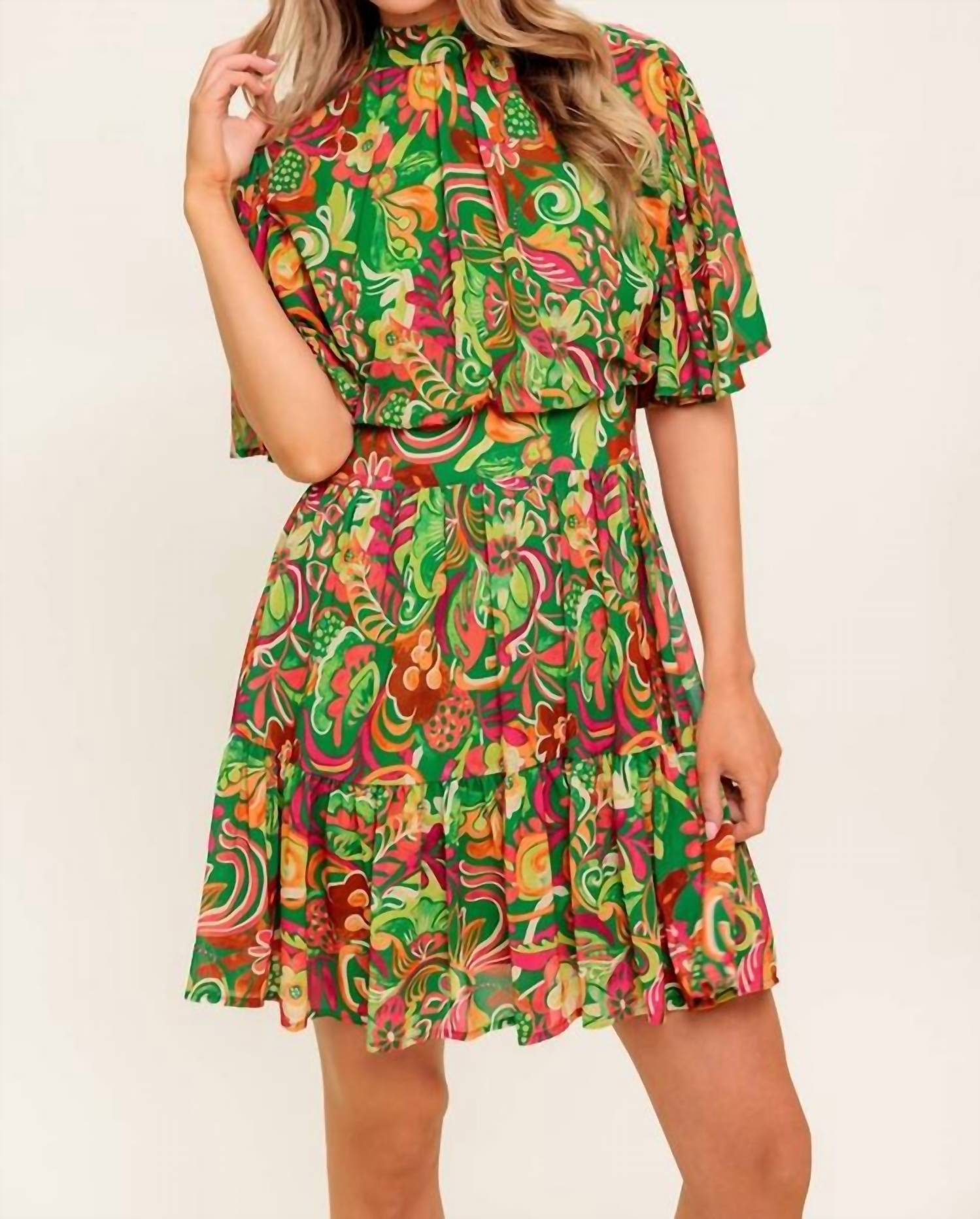 Flying Tomato - Patterned Woven Mini Dress