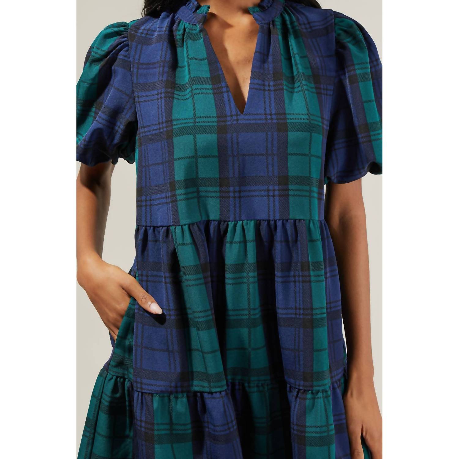 Sugarlips - Women's Hudson Plaid Jacey Babydoll Eyelet Mini Dress