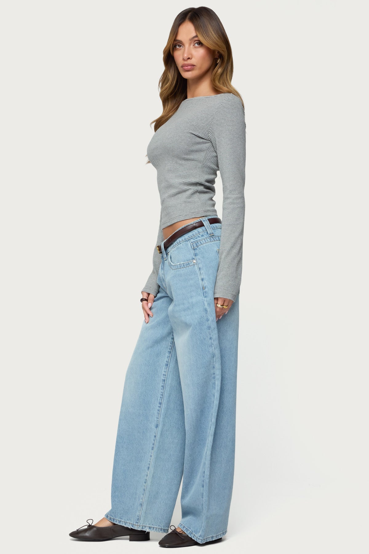 Loria Striped Boat Neck Top