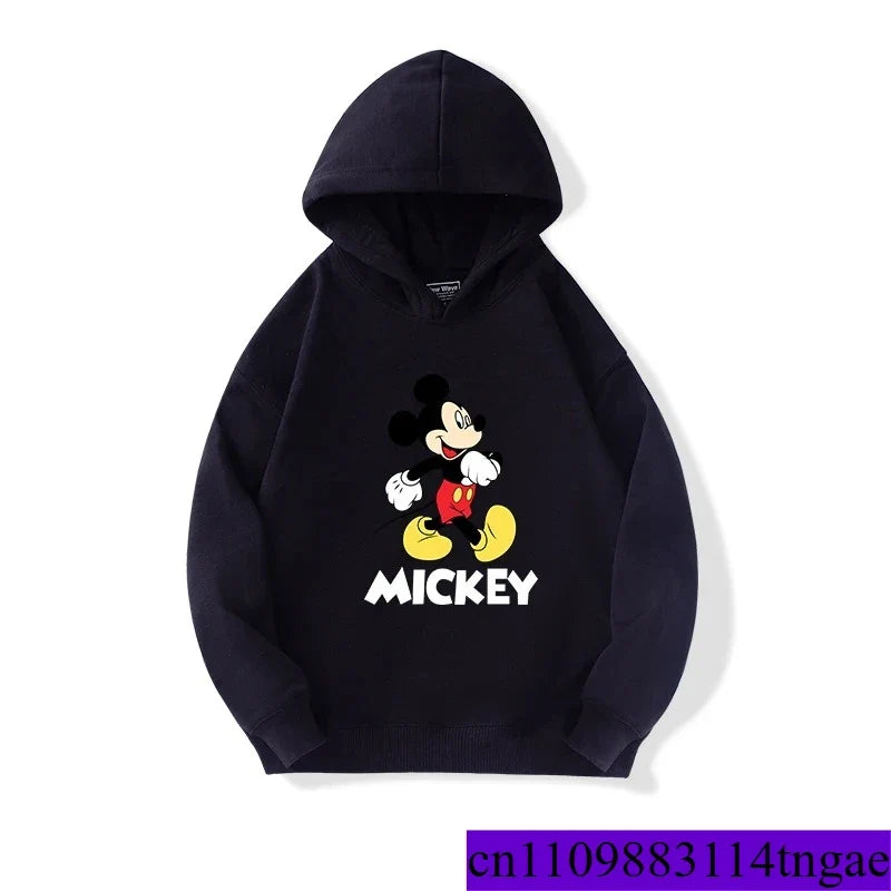 Cartoon Cute Mickey Print Boys Girls Casual Fleece Hoodie Autumn and Winter Outdoor Fashion Warm Kids Pullover Top