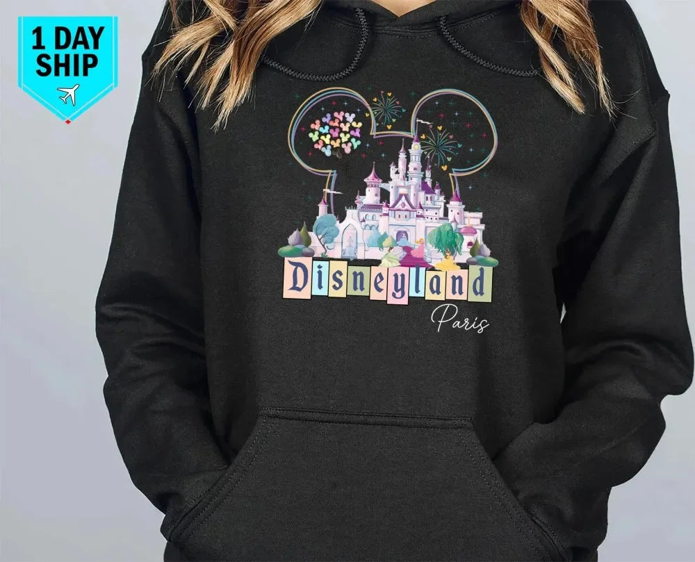 Paris Castle Hoodie Magic Kingdom Castle Pullover Princess Pullover Mickey Head Colorful Balloons