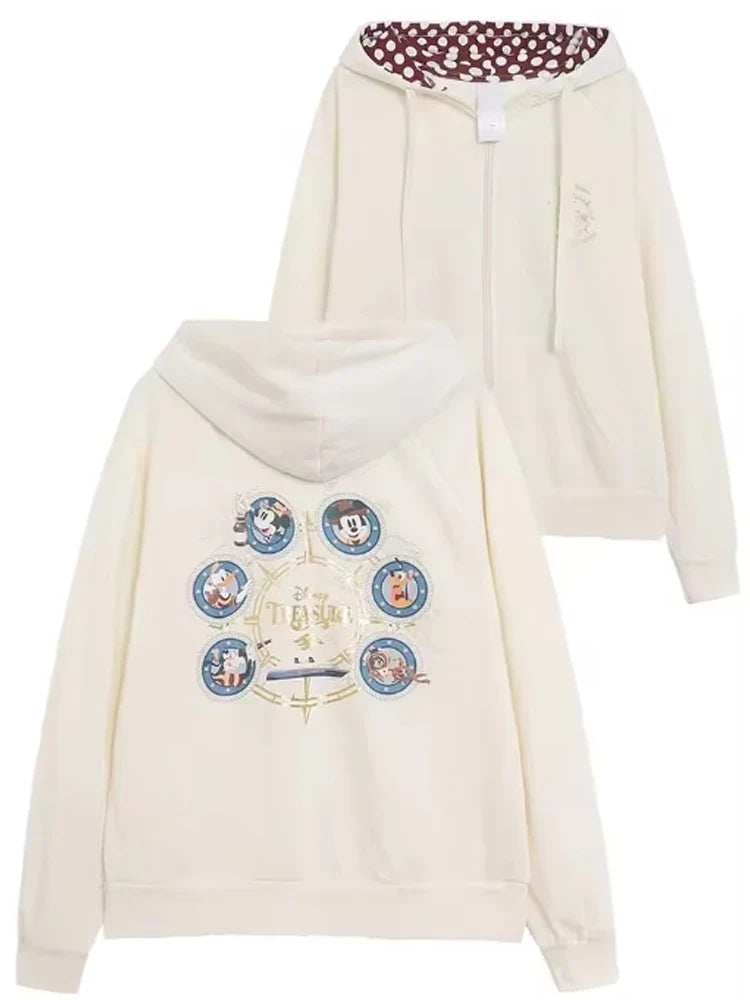 70th Anniversary Castle Mickey Mouse Letter Print Embroidery Fleece Sweatshirt Unisex Women Zip Up Jacket Jumper Tops