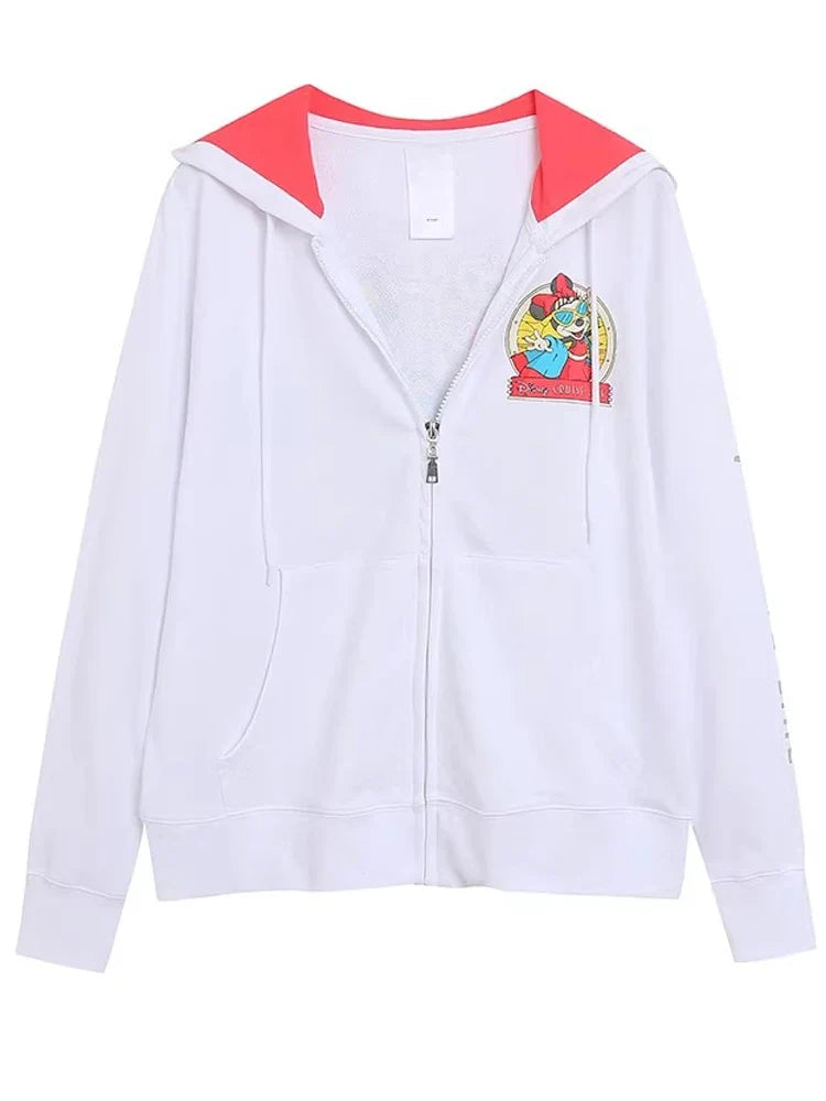 70th Anniversary Castle Mickey Mouse Letter Print Embroidery Fleece Sweatshirt Unisex Women Zip Up Jacket Jumper Tops