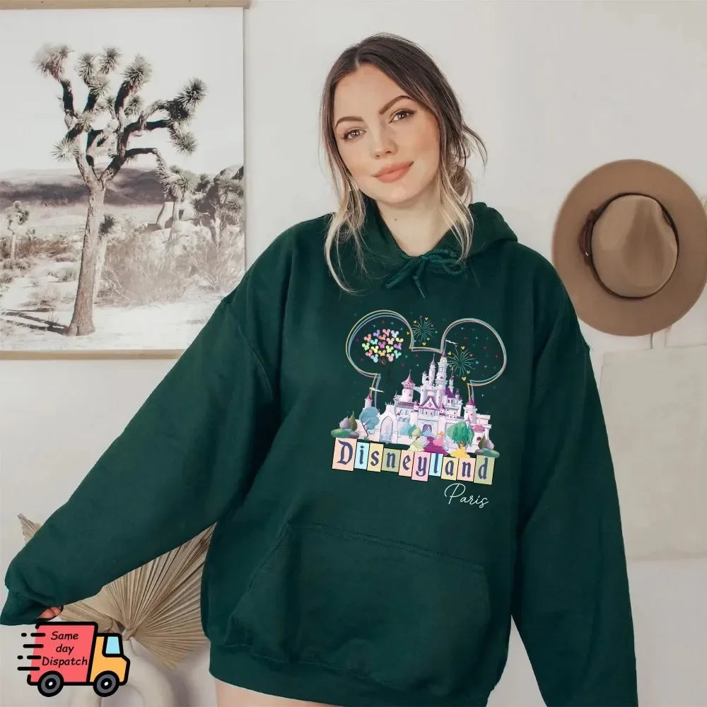 Paris Castle Hoodie Magic Kingdom Castle Pullover Princess Pullover Mickey Head Colorful Balloons