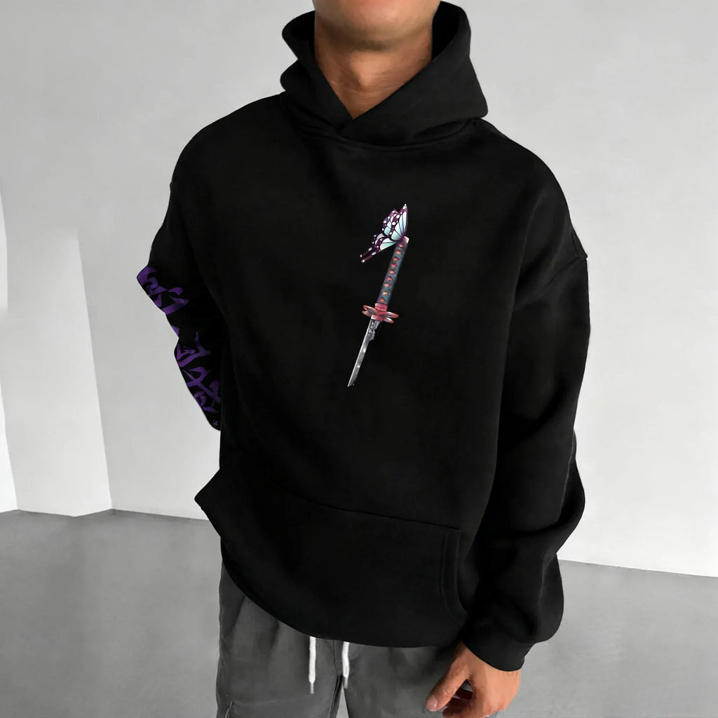 Demon Slayer Y2K Trendy Hoodie Men's Autumn/Winter New Kochou Shinobu Anime Printed Street Hip Hop Casual Loose Parent Child Top