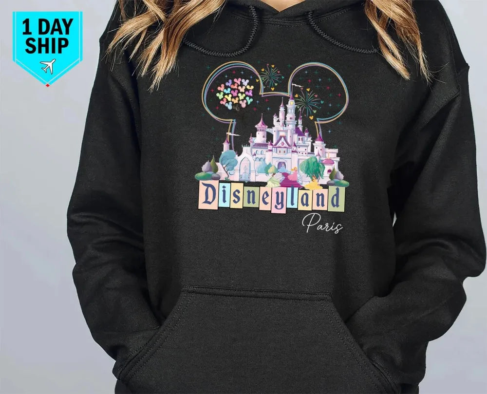 Paris Castle Hoodie Magic Kingdom Castle Pullover Princess Pullover Mickey Head Colorful Balloons