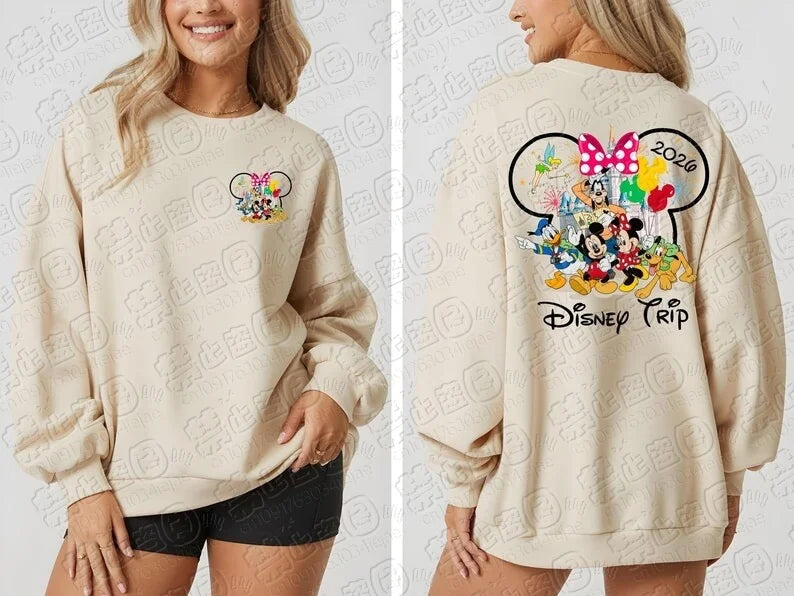 2026 Mickey and Friends Peripheral Printed Hoodies Latest Fashion Girls Spring Loose Parent-child Comfortable Round-neck Hoodie