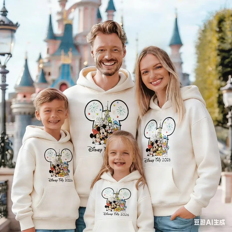 2026 Spring Mickey Pattern Pure Cotton Hoodie Parent-child Suit Unisex Cute Keep Warm High Quality Causal Family Cotton Hoodie