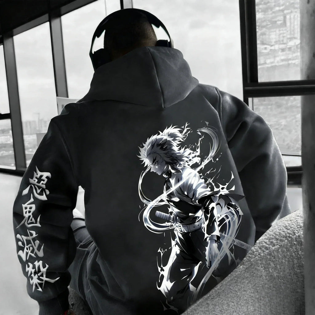 Anime Rengoku Kyoujurou Printed Zipper Hoodie Autumn/Winter  Men's and Women's Casual Sports Sports Shirt Top