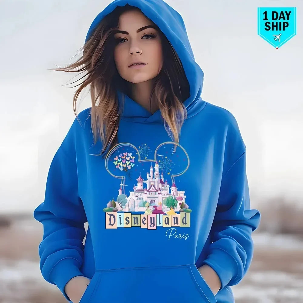 Paris Castle Hoodie Magic Kingdom Castle Pullover Princess Pullover Mickey Head Colorful Balloons