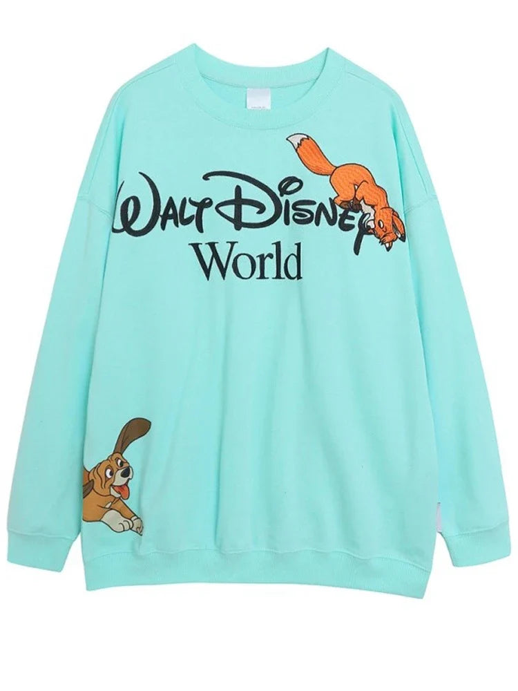 Sweatshirt King of the Jungle Simba Cartoon Print Embroidery Women O-Neck Pullover FleeceJumper Tops