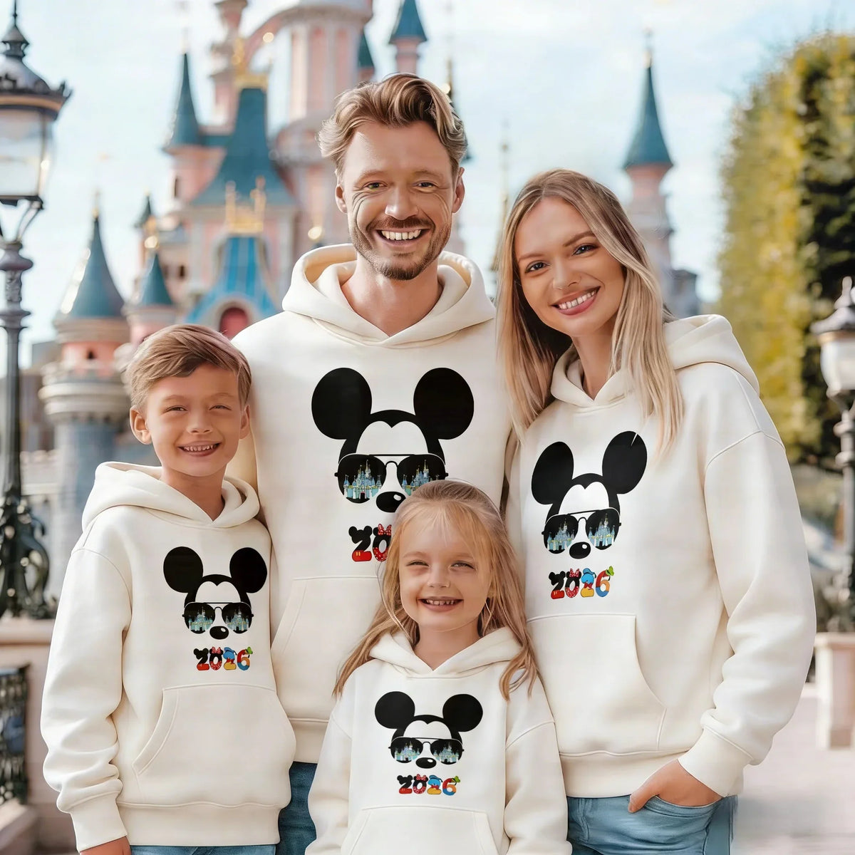 2026 Spring Mickey Pattern Pure Cotton Hoodie Parent-child Suit Unisex Cute Keep Warm High Quality Causal Family Cotton Hoodie
