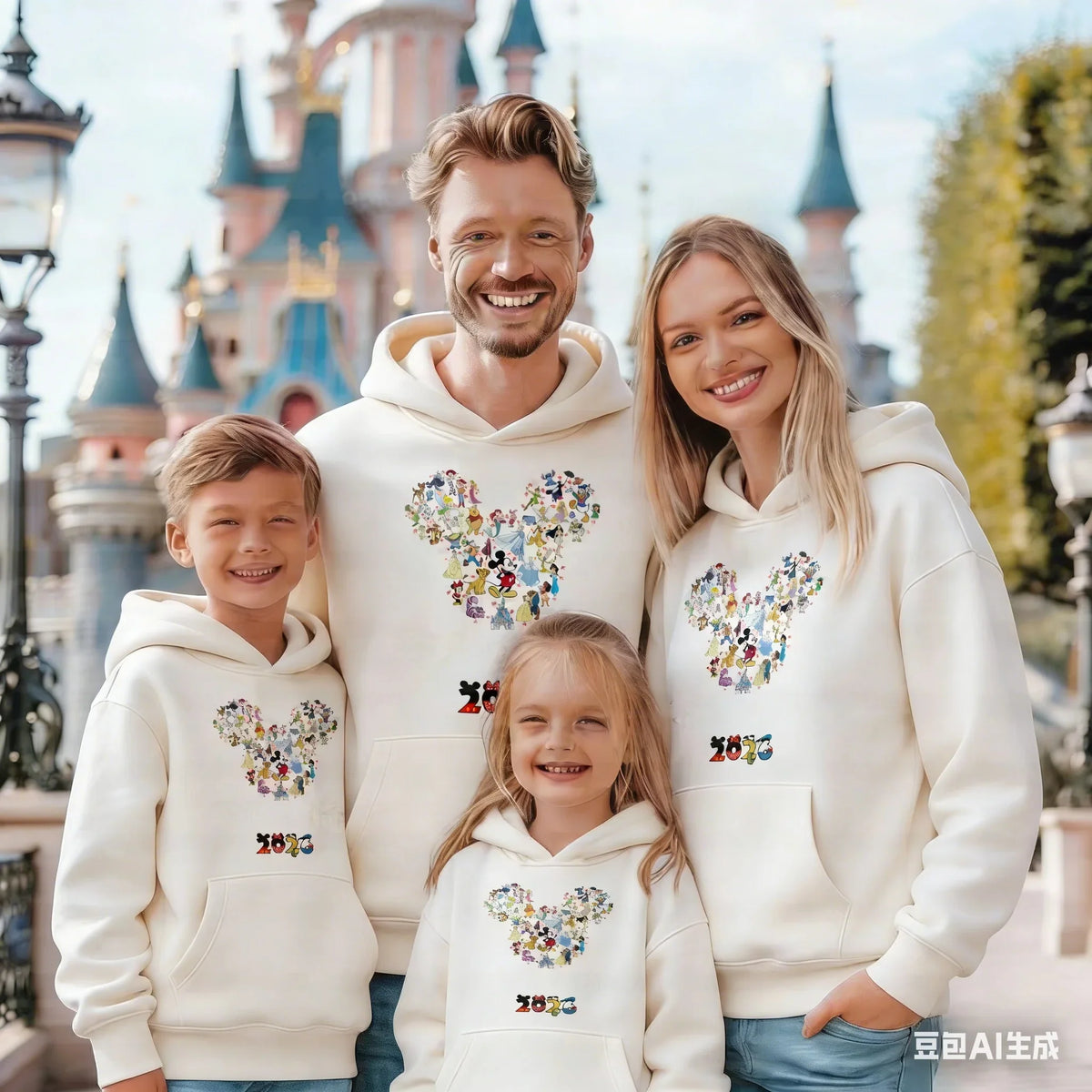 2026 Spring Mickey Pattern Pure Cotton Hoodie Parent-child Suit Unisex Cute Keep Warm High Quality Causal Family Cotton Hoodie