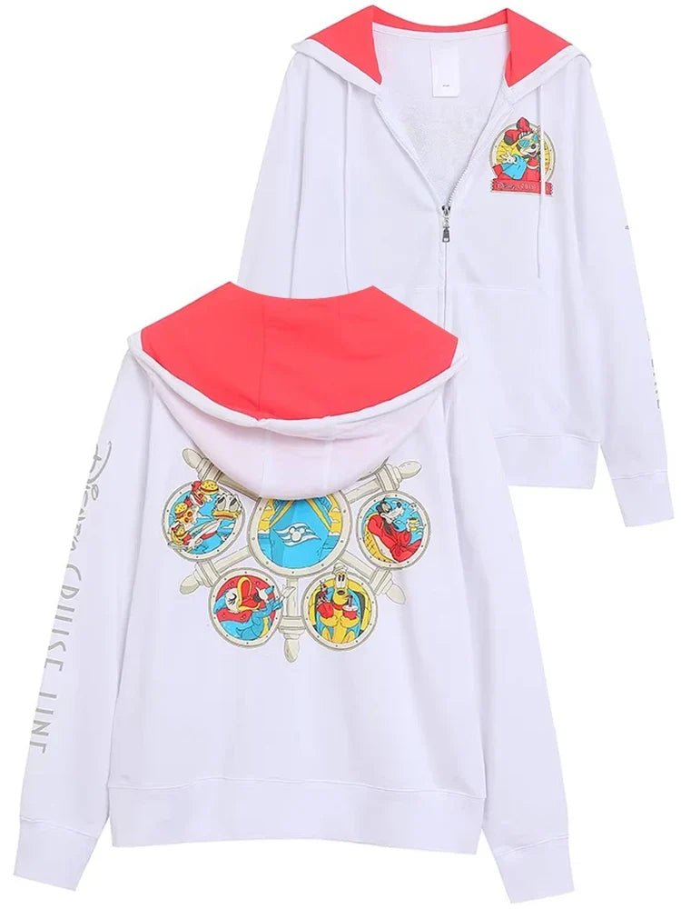 70th Anniversary Castle Mickey Mouse Letter Print Embroidery Fleece Sweatshirt Unisex Women Zip Up Jacket Jumper Tops