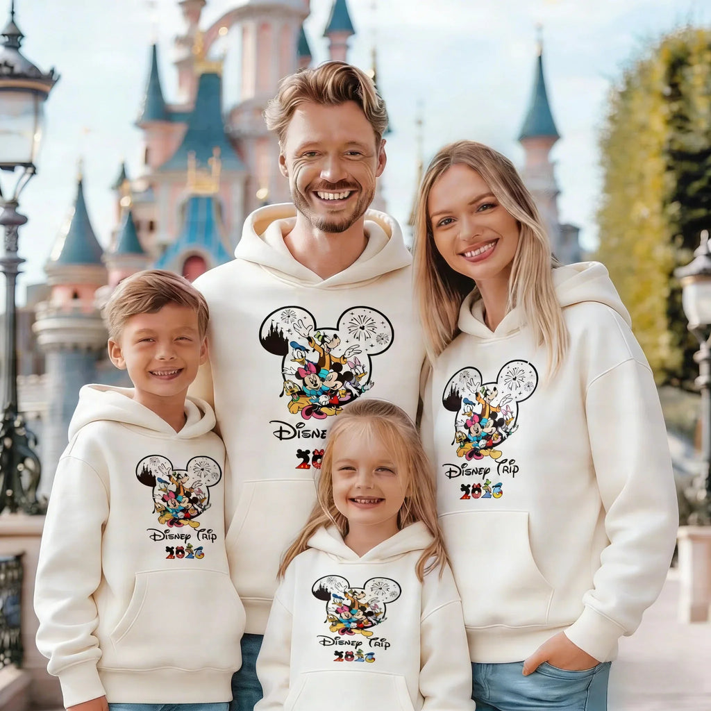 2026 Spring Mickey Pattern Pure Cotton Hoodie Parent-child Suit Unisex Cute Keep Warm High Quality Causal Family Cotton Hoodie