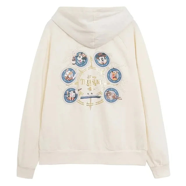 70th Anniversary Castle Mickey Mouse Letter Print Embroidery Fleece Sweatshirt Unisex Women Zip Up Jacket Jumper Tops