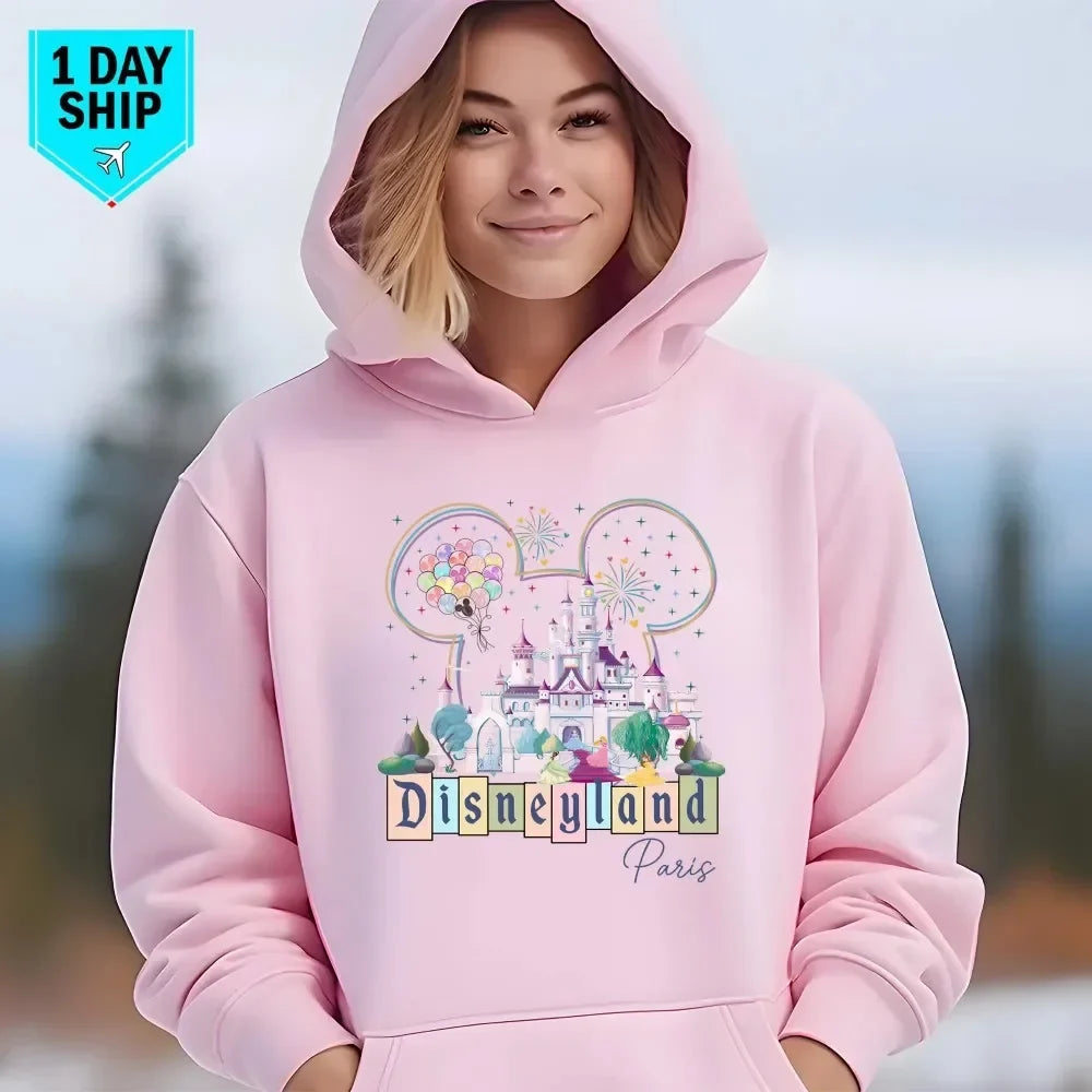 Paris Castle Hoodie Magic Kingdom Castle Pullover Princess Pullover Mickey Head Colorful Balloons