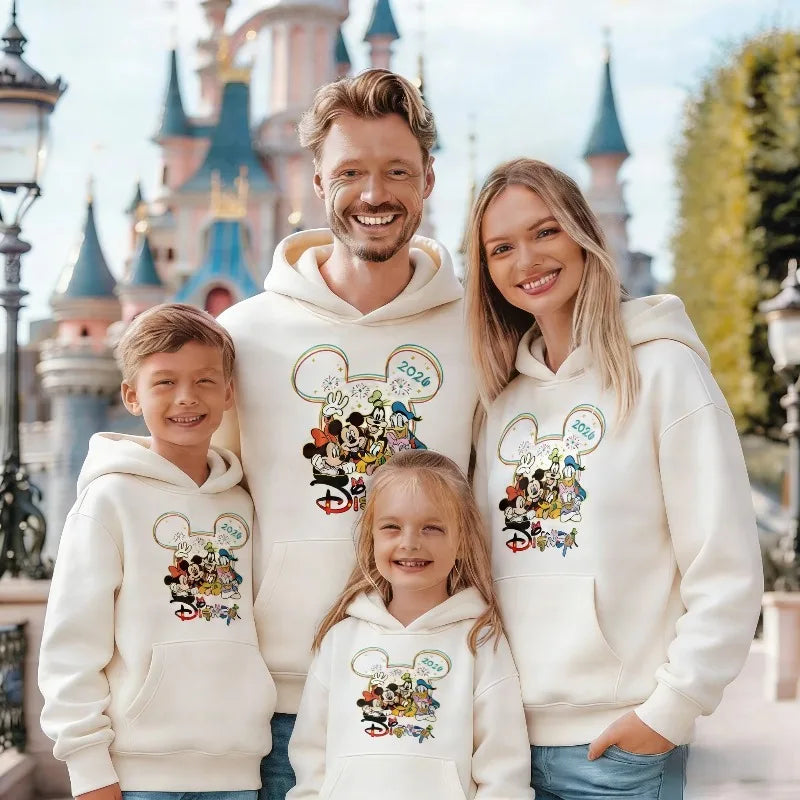 2026 Spring Mickey Pattern Pure Cotton Hoodie Parent-child Suit Unisex Cute Keep Warm High Quality Causal Family Cotton Hoodie