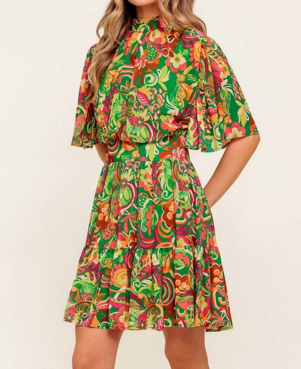 Flying Tomato - Patterned Woven Mini Dress