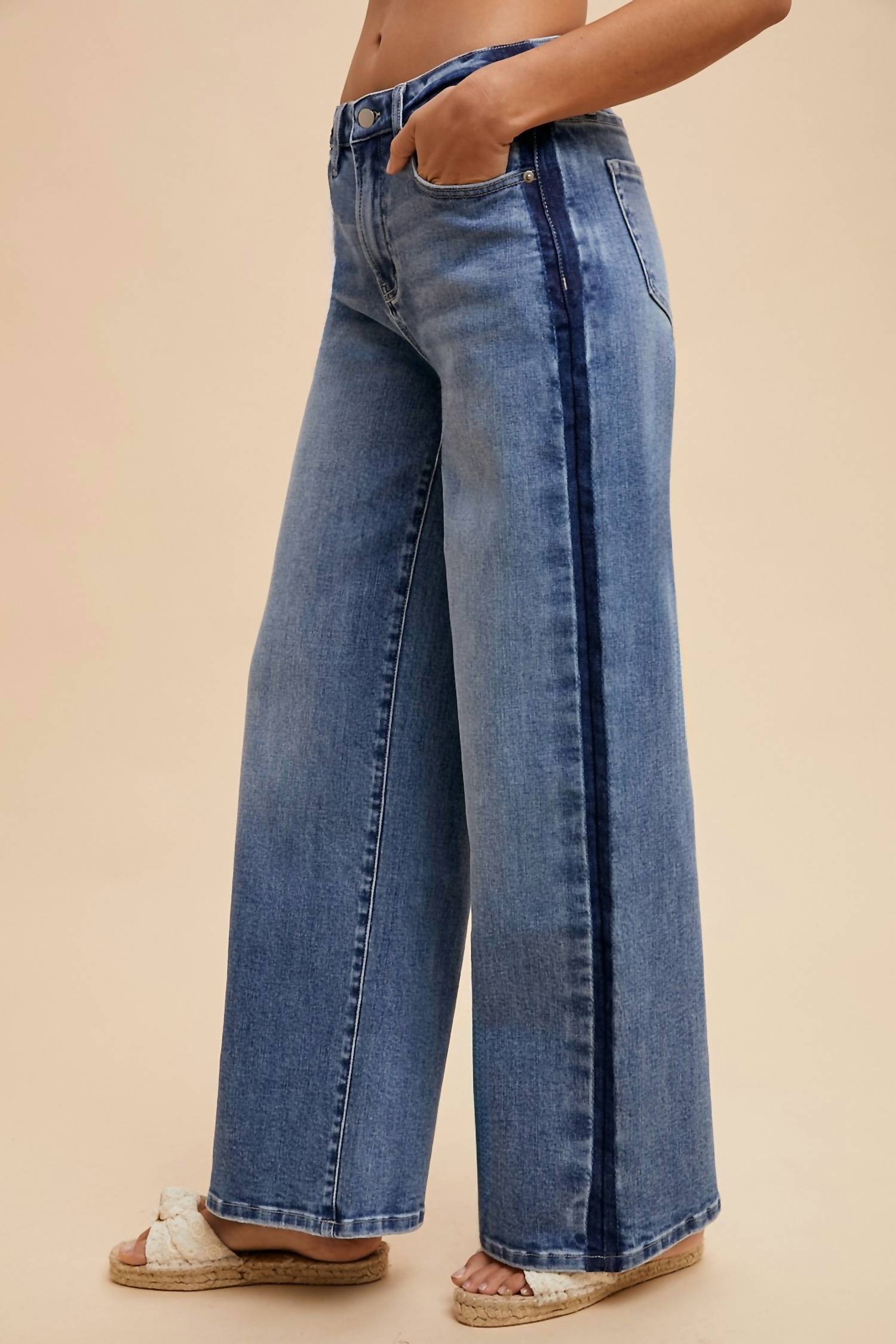 Anniewear - Stretch Side Stripe High Rise Baggy Straight Leg Jean