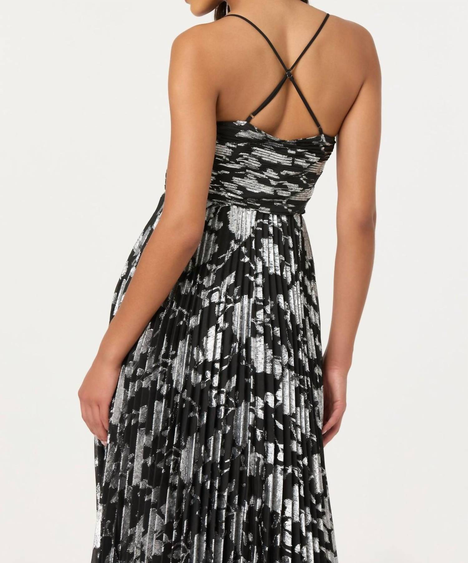 Astr - Saoirse Metallic Pleated Midi Dress