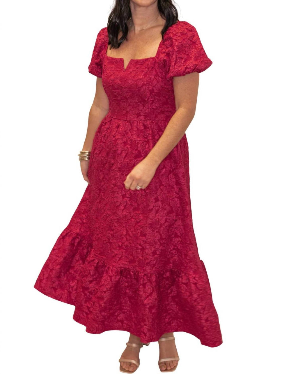 In February - Timeless Elegance Floral Jackerd Puff Sleeve Midi Dress