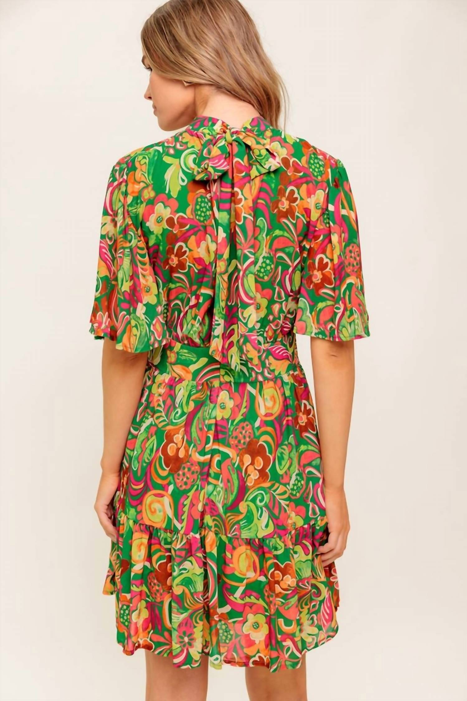 Flying Tomato - Patterned Woven Mini Dress