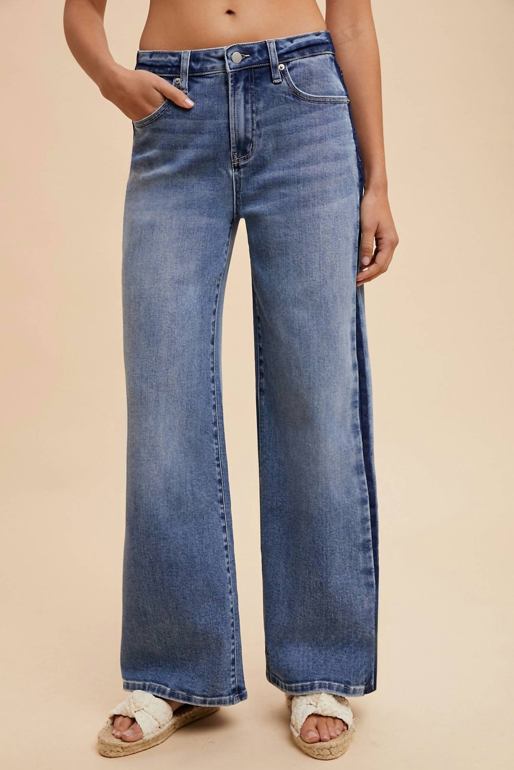 Anniewear - Stretch Side Stripe High Rise Baggy Straight Leg Jean