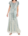 R&M Richards - Sequin Godet Gown With Satin Bow