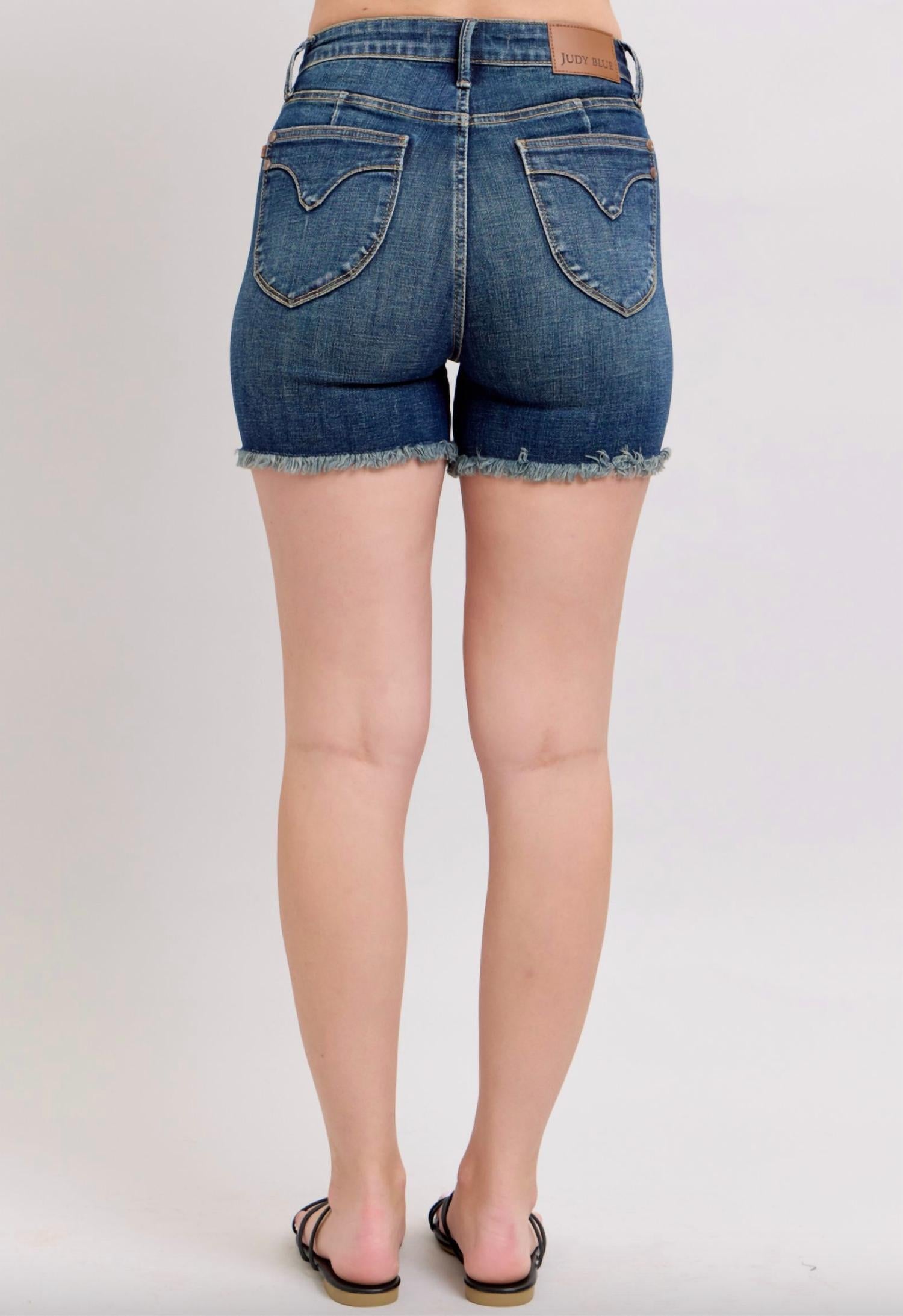Judy Blue - Tummy Control Fray Hem Shield Pocket Shorts