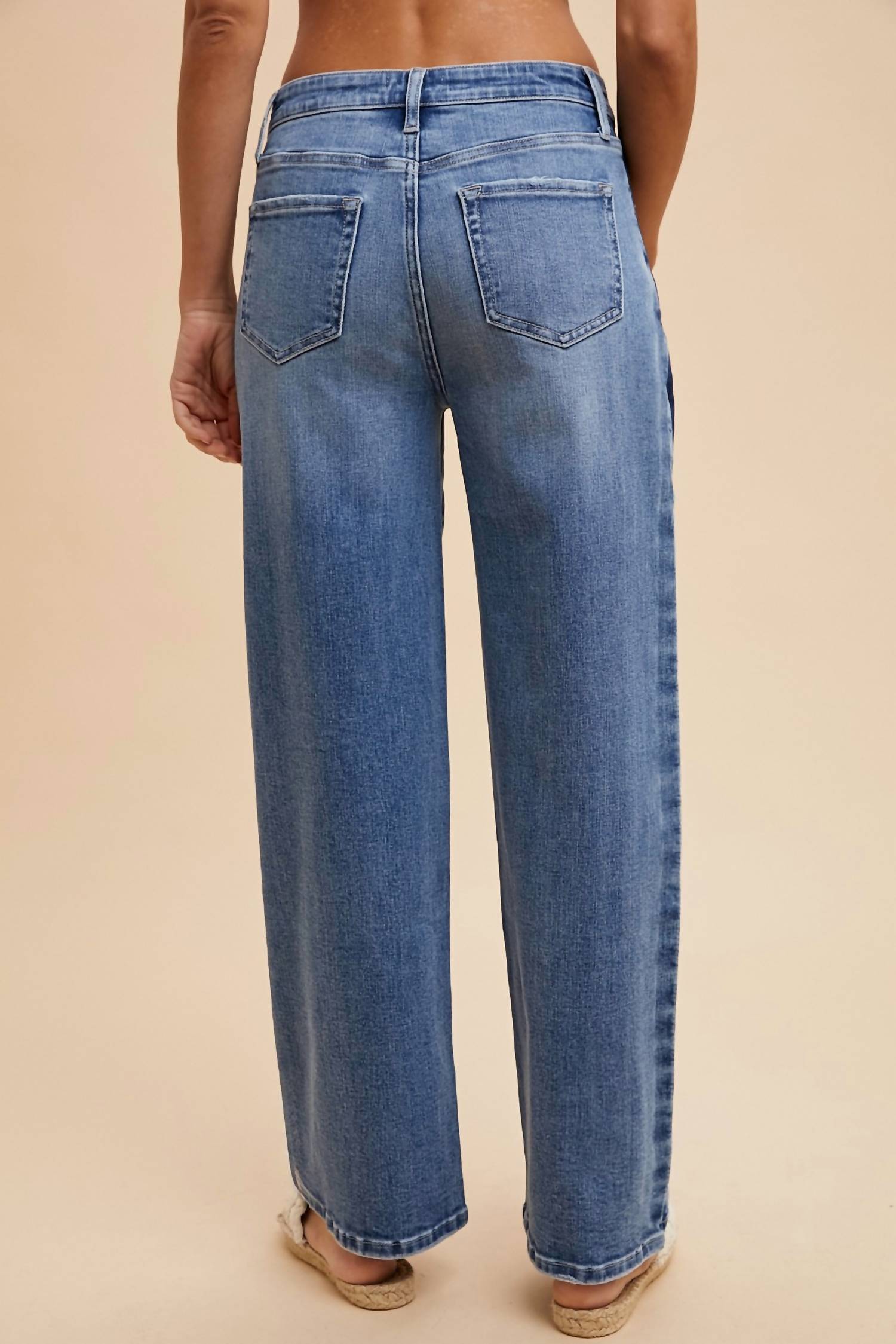 Anniewear - Stretch Side Stripe High Rise Baggy Straight Leg Jean
