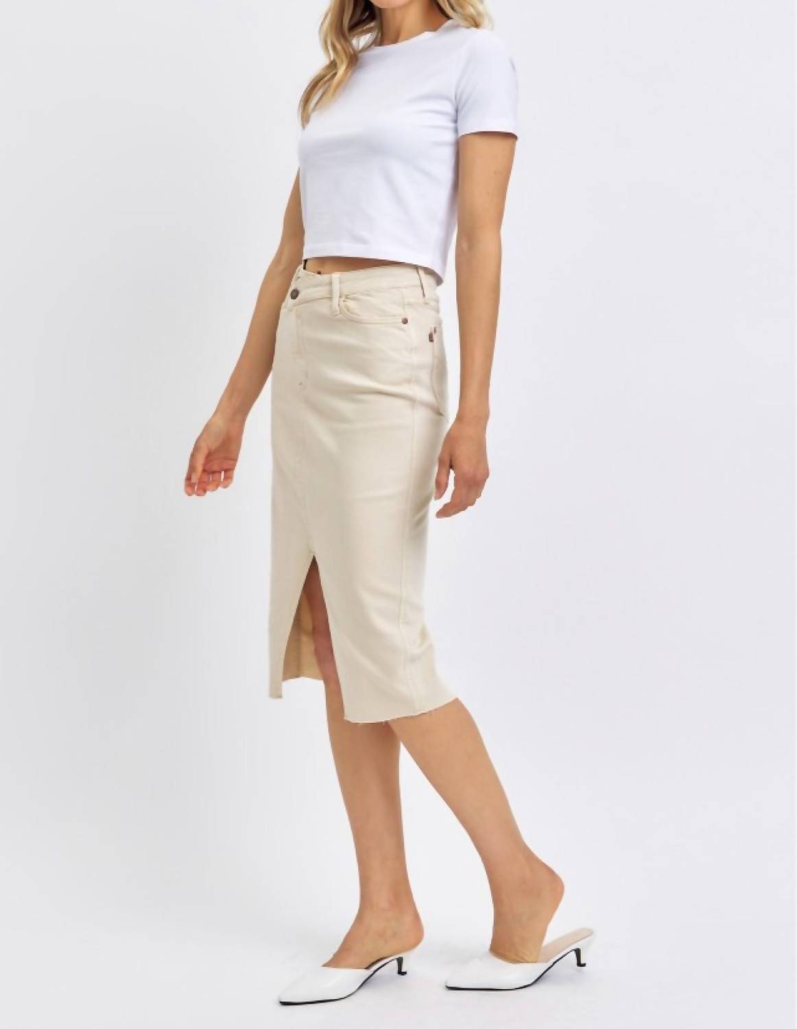 Judy Blue - High Waist Garment Dyed Criss-Cross Front Slit Long Skirt