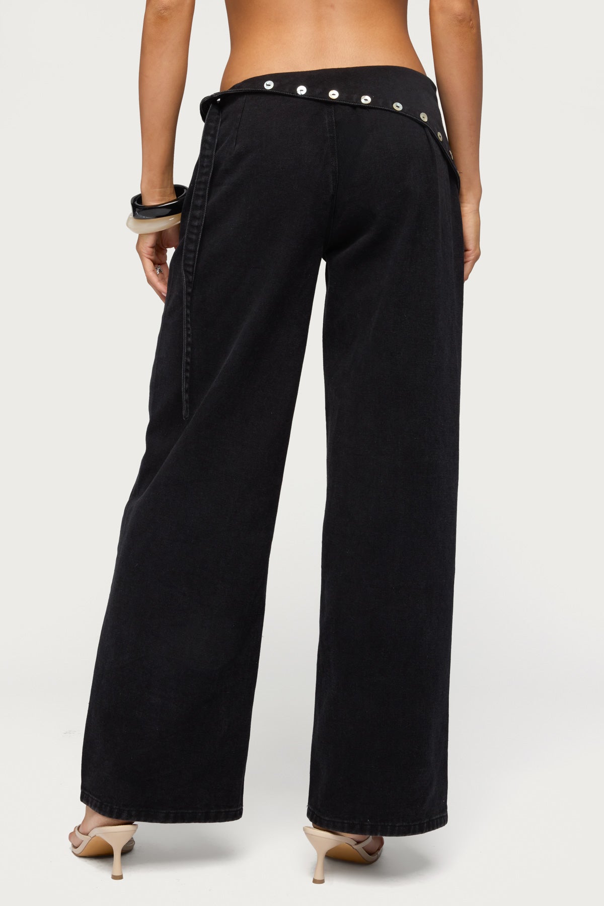 Button Foldover Low Rise Baggy Jeans