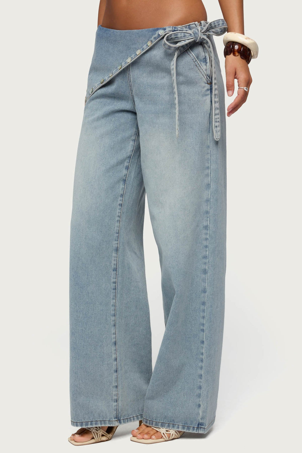 Button Foldover Low Rise Baggy Jeans