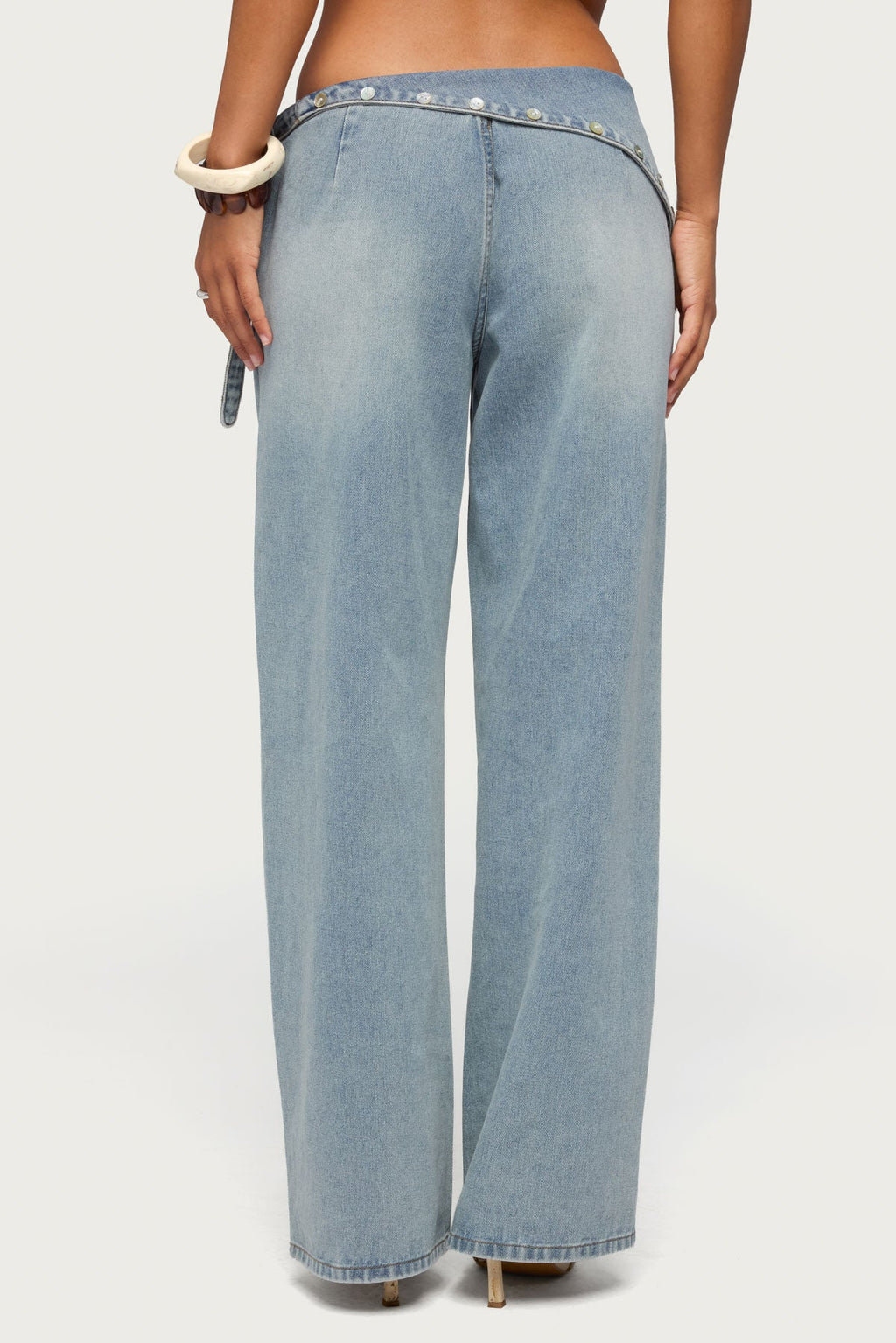 Button Foldover Low Rise Baggy Jeans