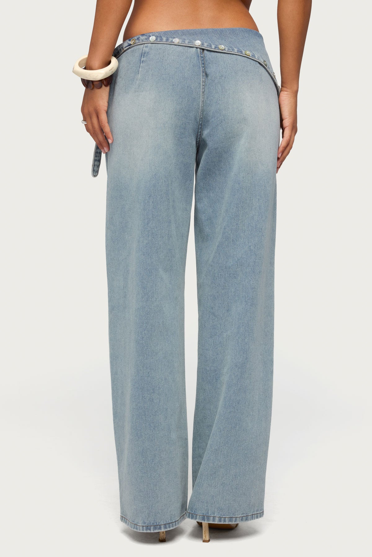 Button Foldover Low Rise Baggy Jeans