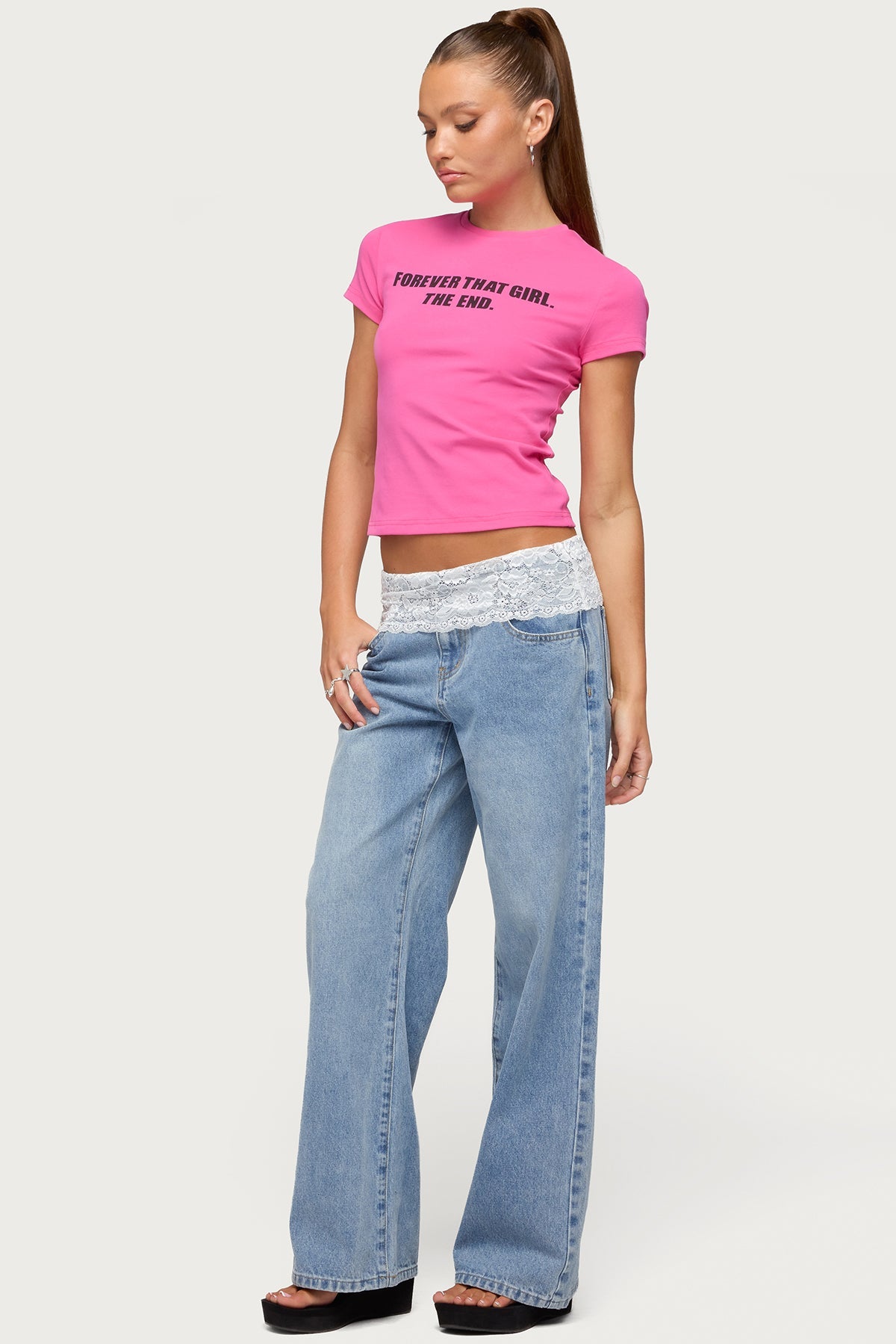 Lacey Foldover Low Rise Baggy Jeans